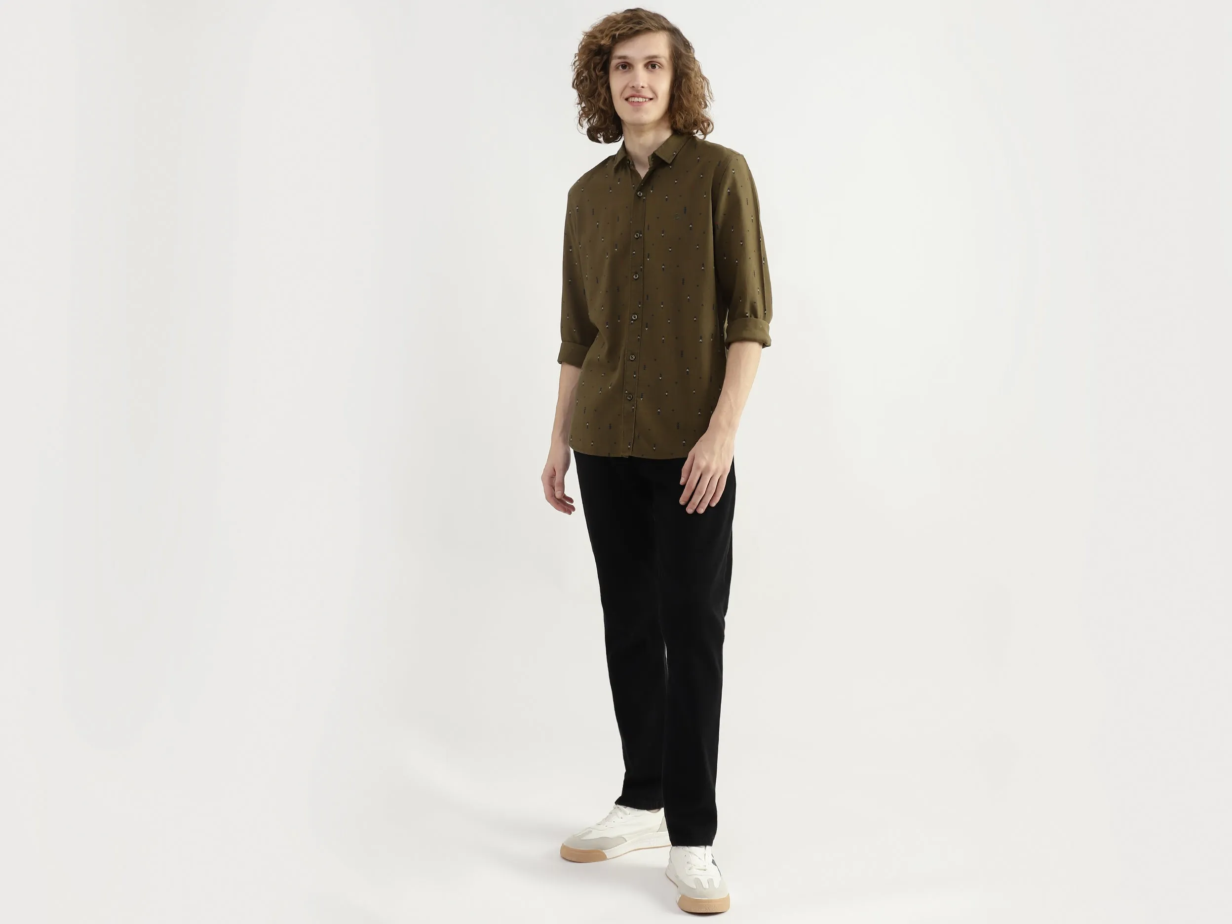 Men Printed Spread Collar Shirt