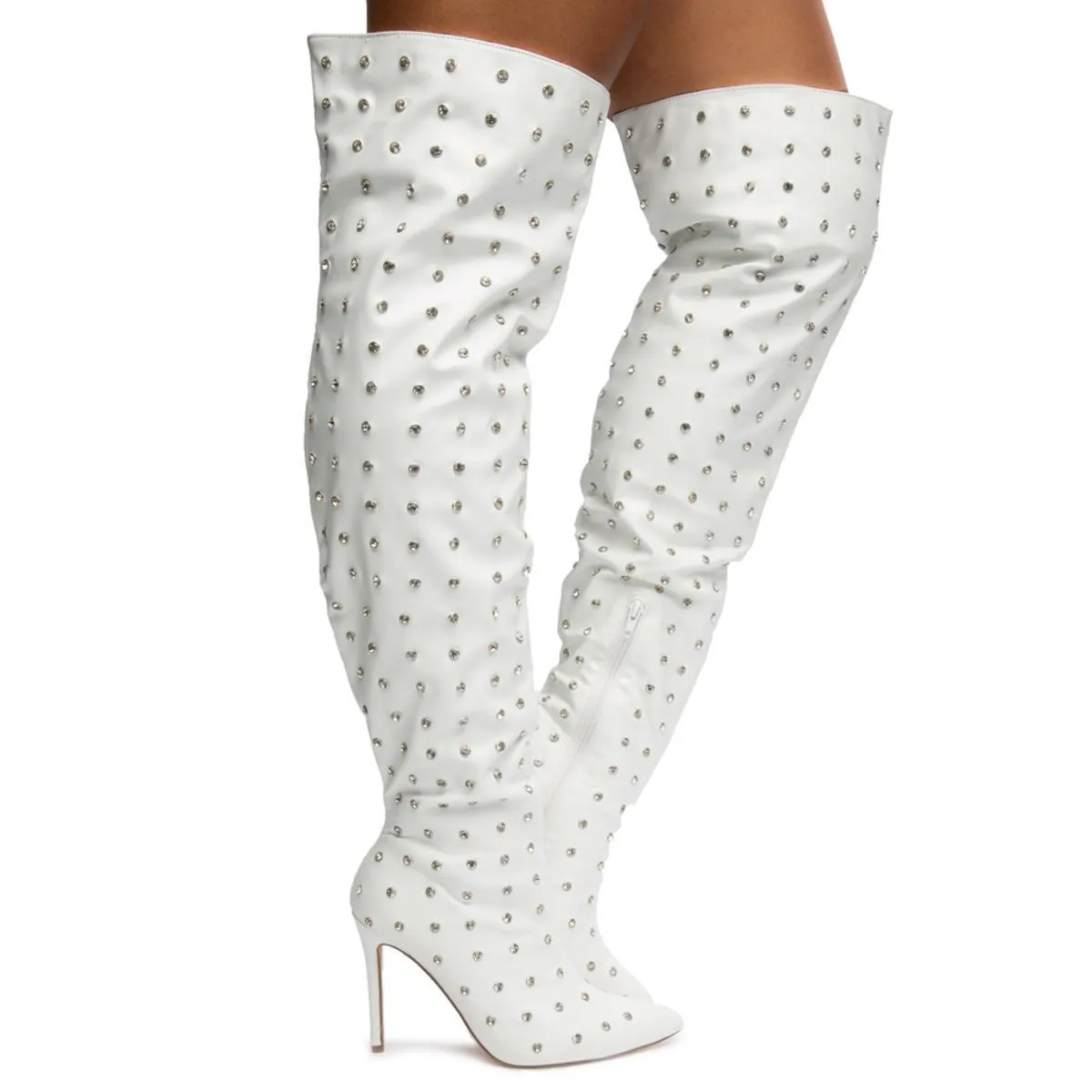 Muccia-1 All-Over Rhinestone Thigh High Boots