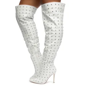 Muccia-1 All-Over Rhinestone Thigh High Boots
