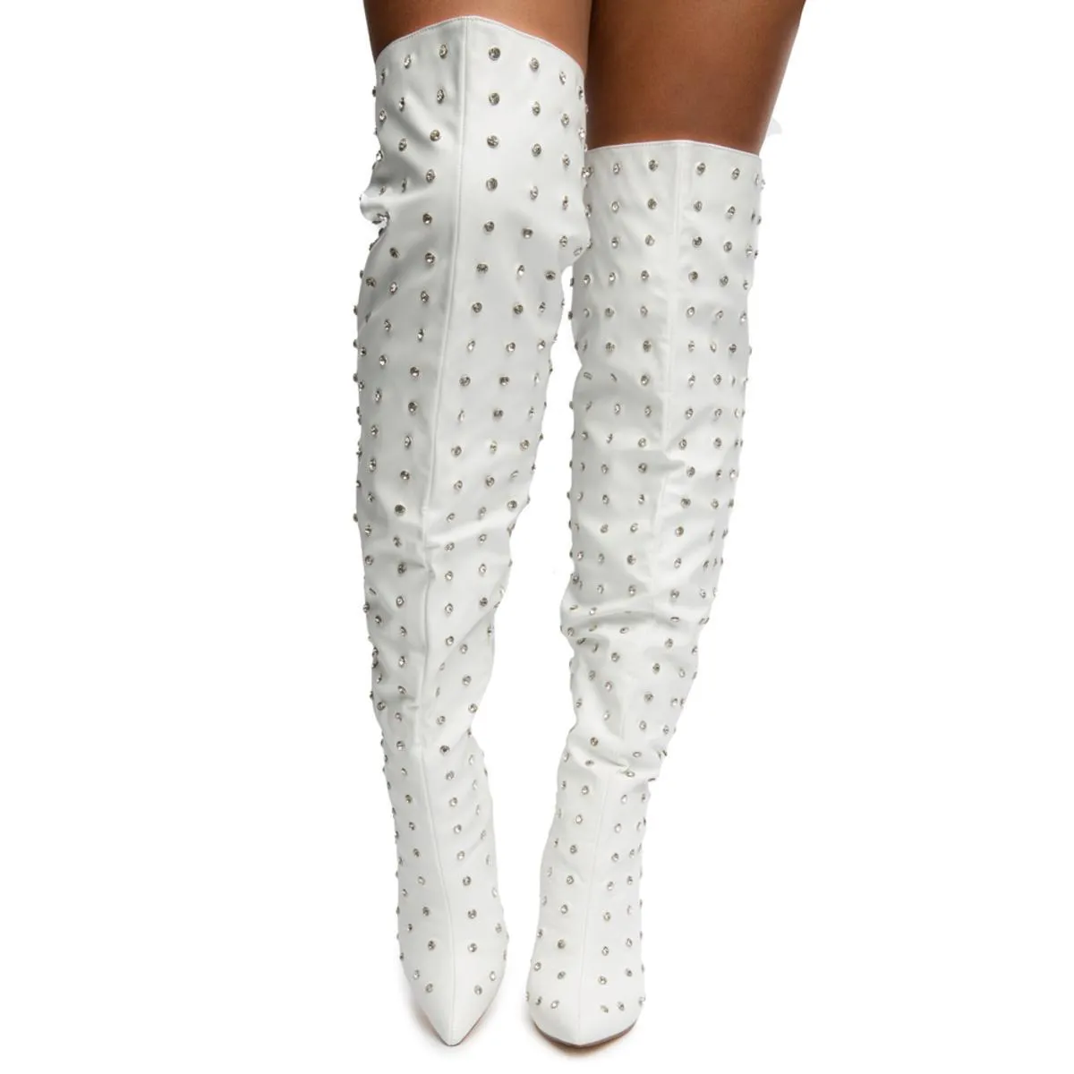 Muccia-1 All-Over Rhinestone Thigh High Boots