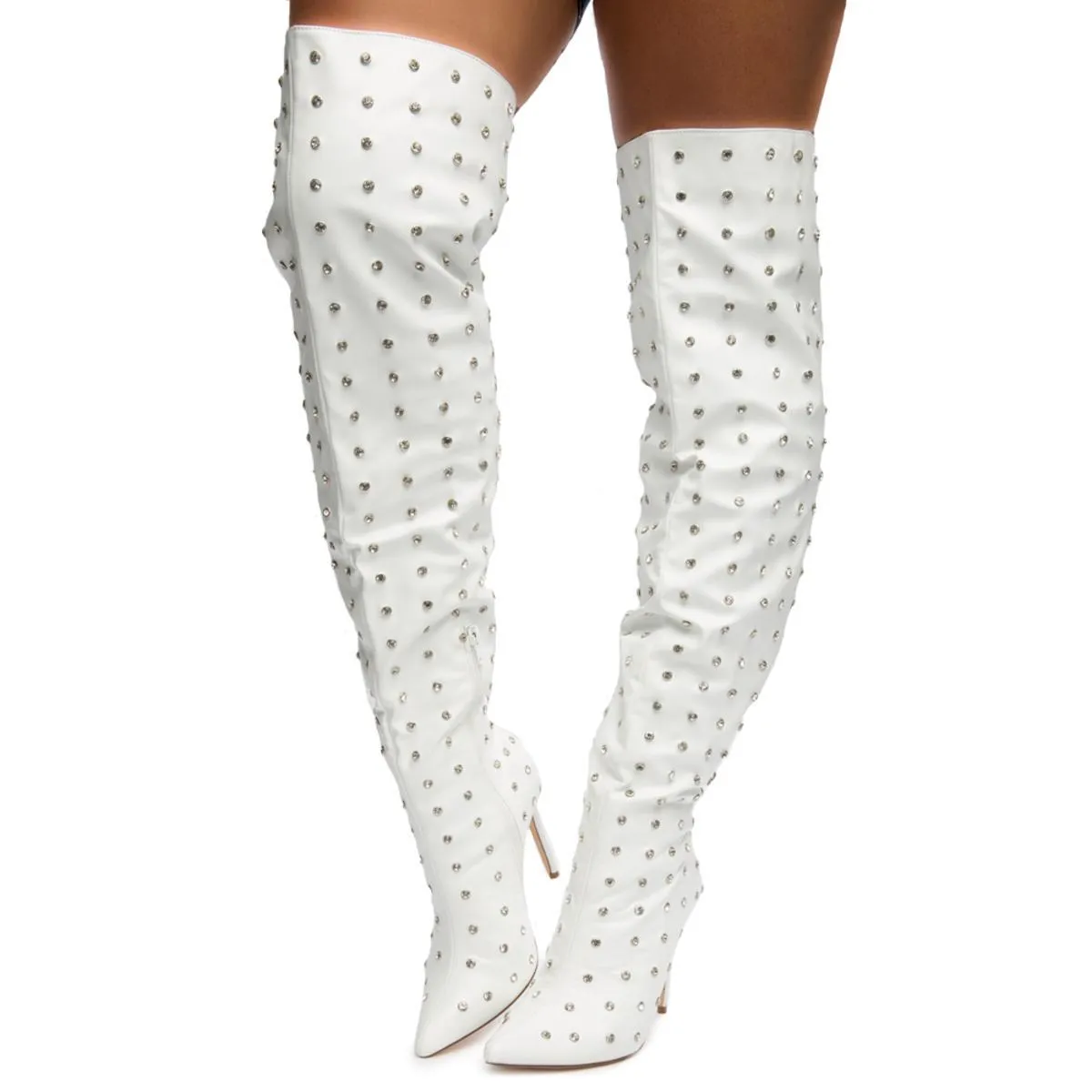 Muccia-1 All-Over Rhinestone Thigh High Boots