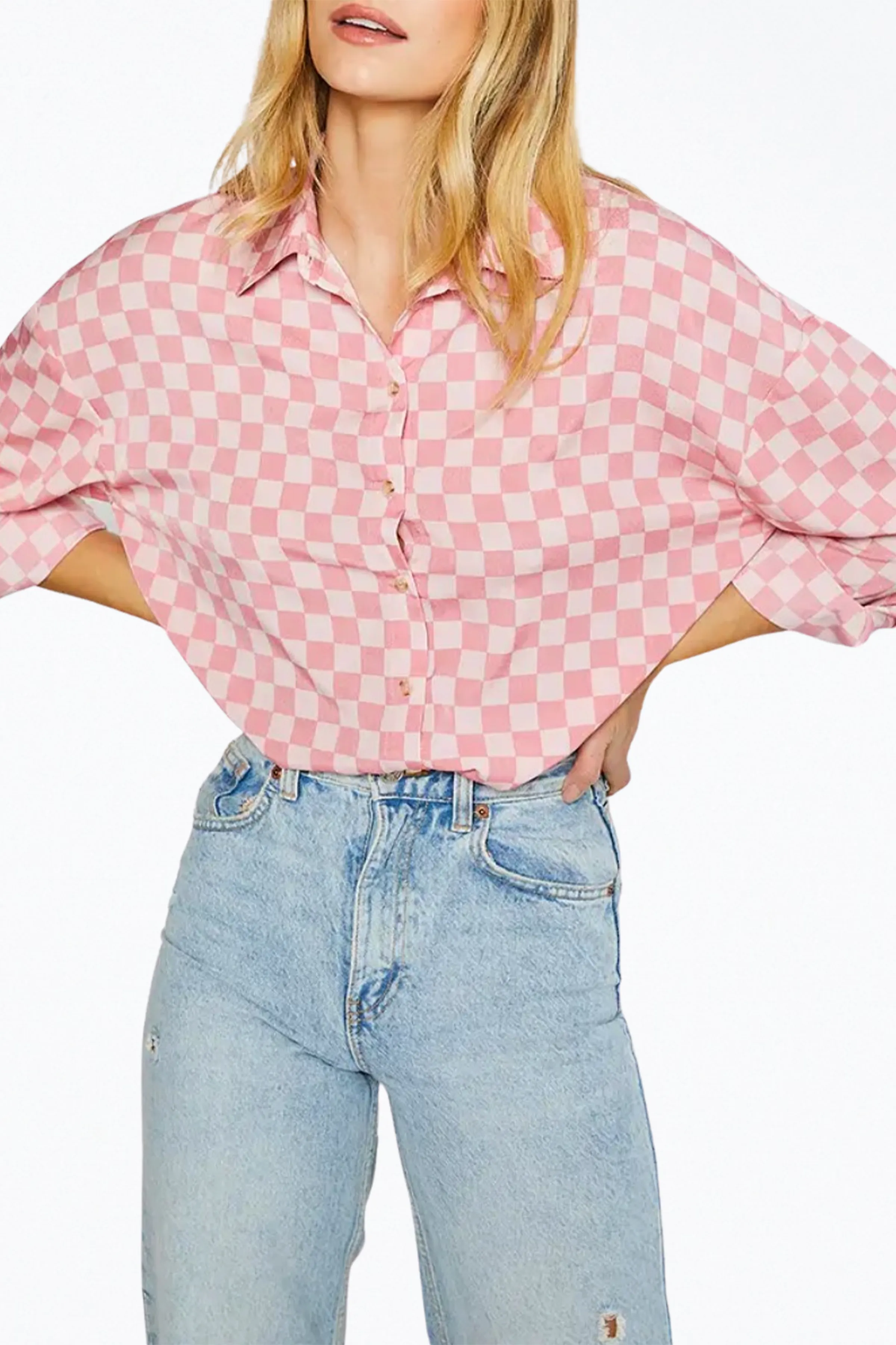 OVERSIZED CHECKERED-PRINT WOVEN SHIRT