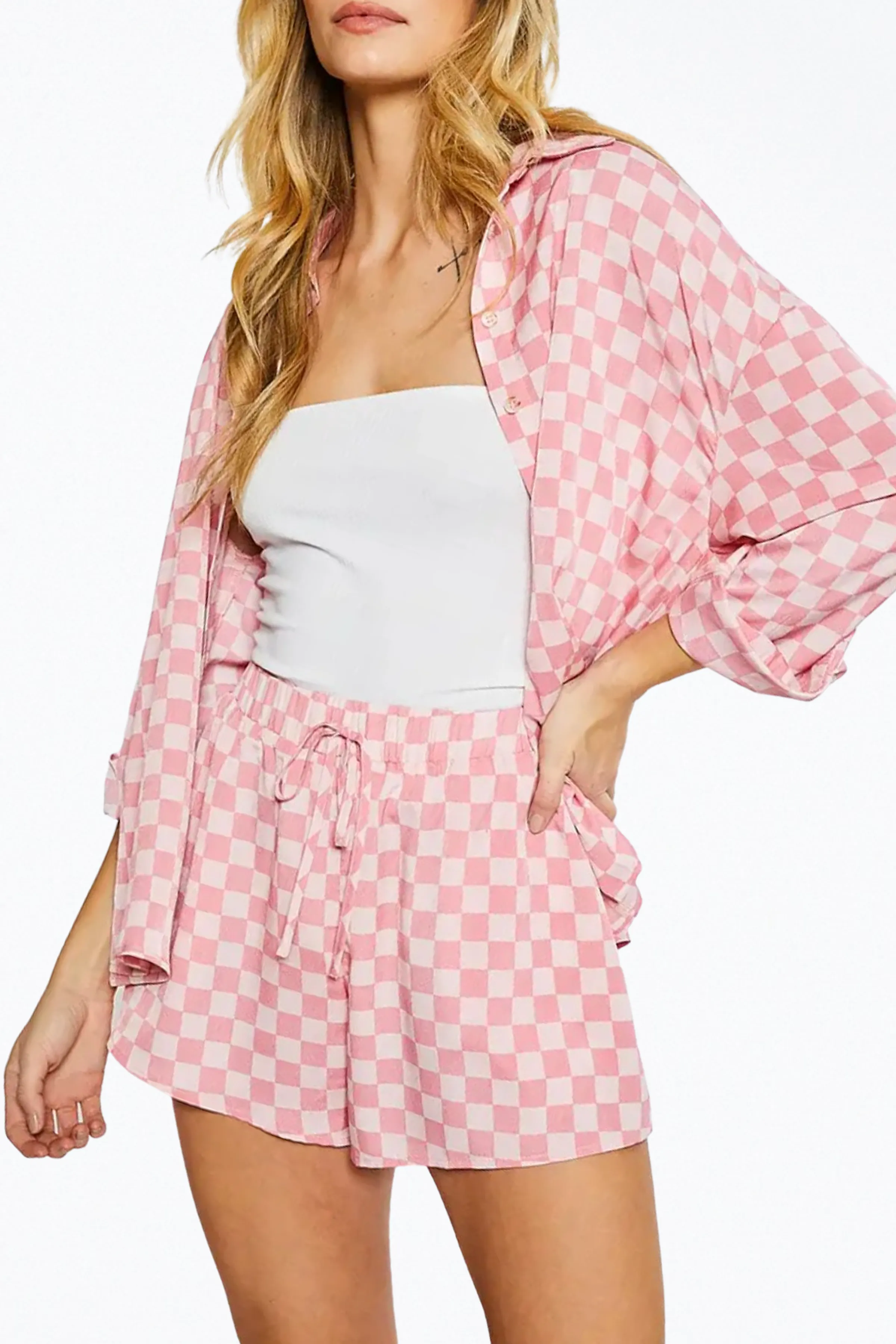 OVERSIZED CHECKERED-PRINT WOVEN SHIRT