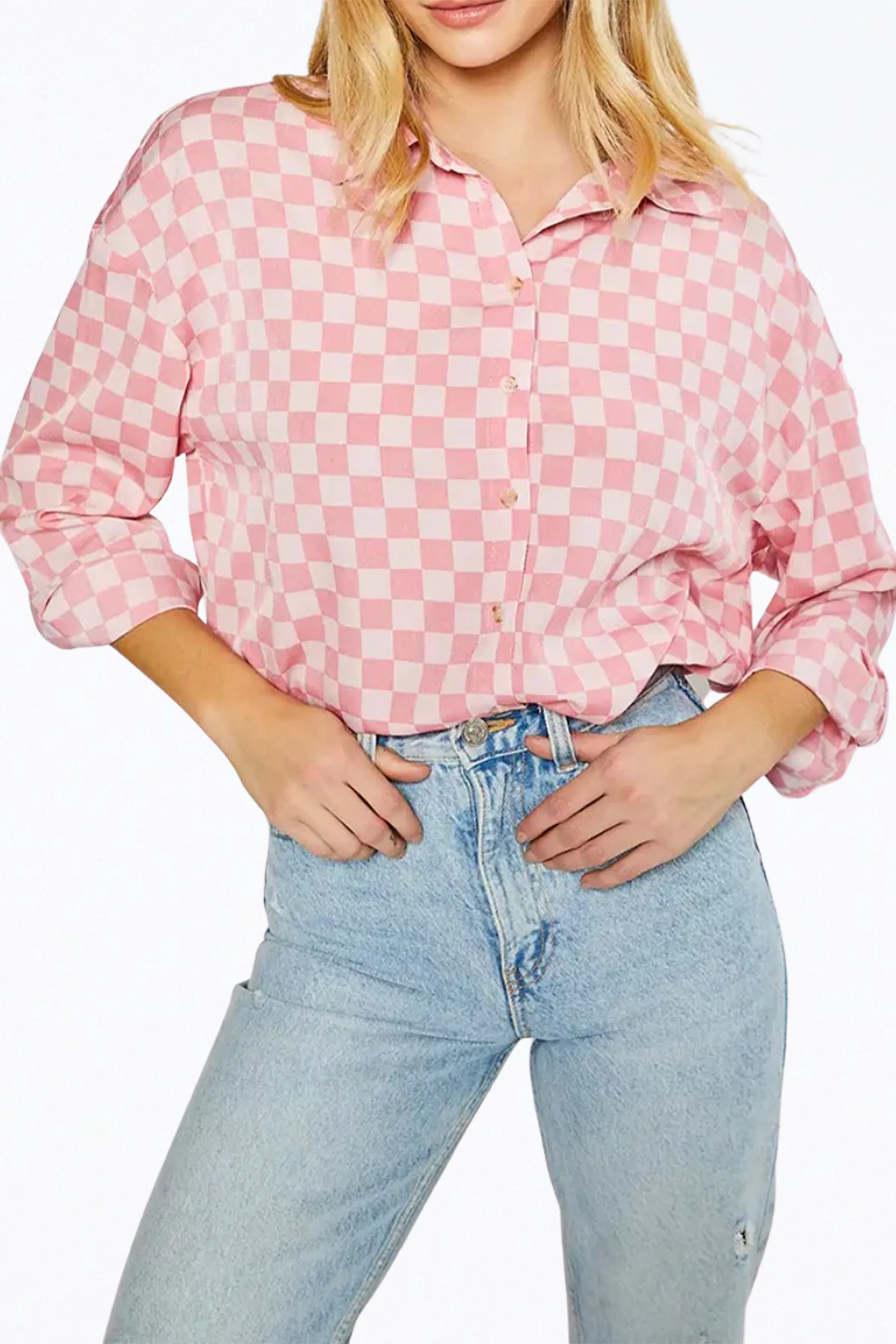 OVERSIZED CHECKERED-PRINT WOVEN SHIRT