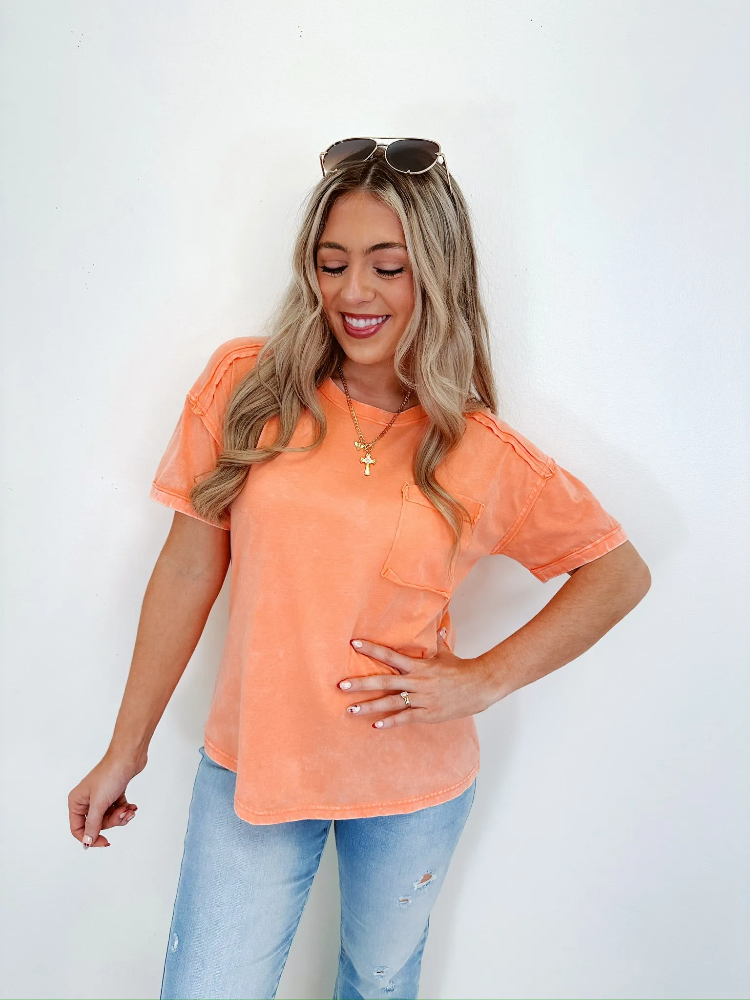 Pax Pocketed Mineral Washed Tee - Orange