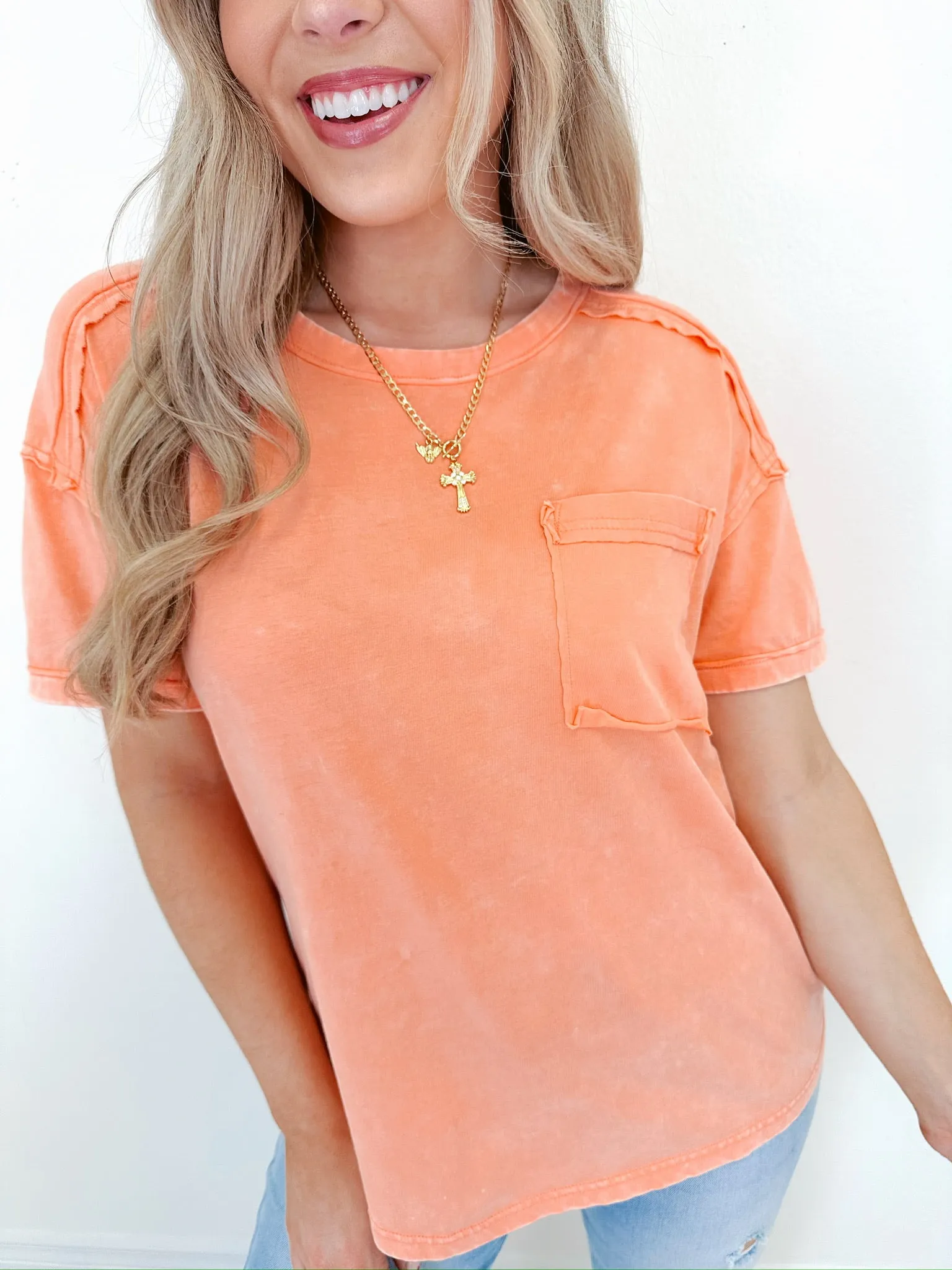 Pax Pocketed Mineral Washed Tee - Orange