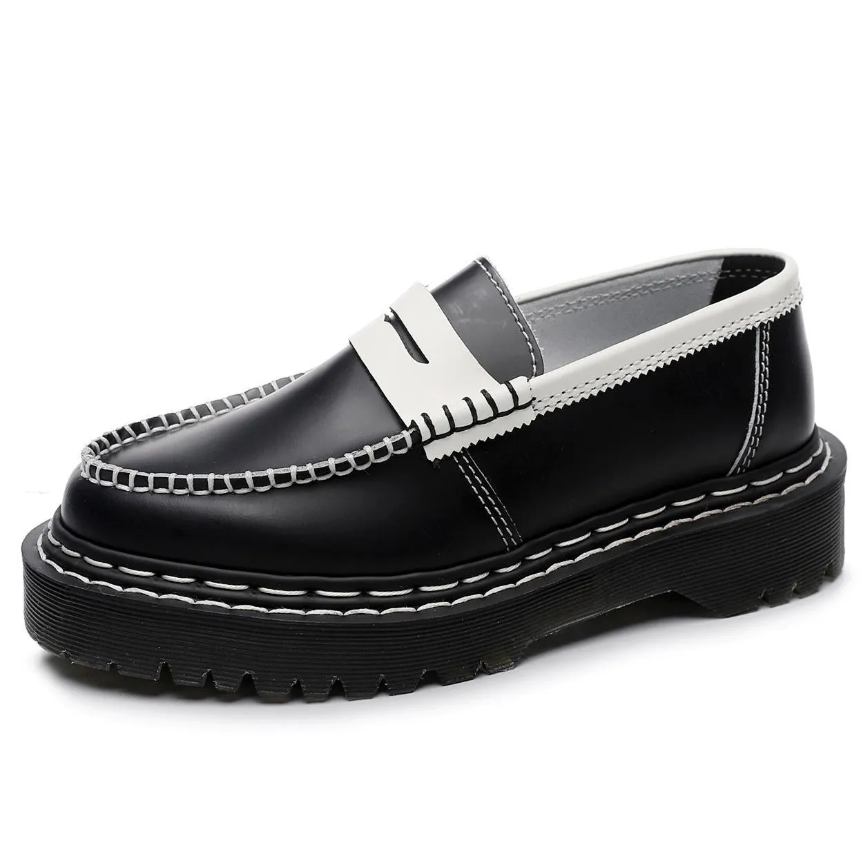 PEOPLETERRITORY Aberdeen loafers women's contrasting leather low-top small leather shoes women's medium and platform British style fashion student casual shoes