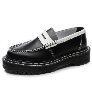 PEOPLETERRITORY Aberdeen loafers women's contrasting leather low-top small leather shoes women's medium and platform British style fashion student casual shoes