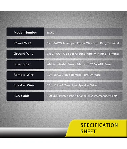 Recoil RCK0 0AWG Amplifier Wiring Kits True Complete 0 Gauge 2-Channel CCA with OFC RCA Cable