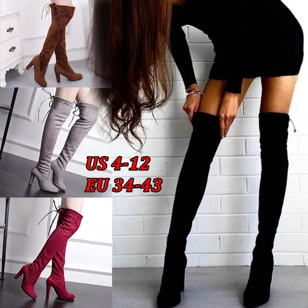 Shoes Long Boots Suede High Heel Knee High Boots 34-43(Please Buy Larger Size Than Usual)