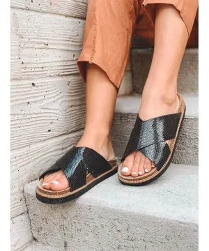 Sidelines Footbed Sandal Black Snake