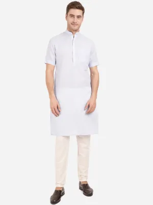 Sky Blue Self Textured Regular Fit Modi Kurta | JadeBlue
