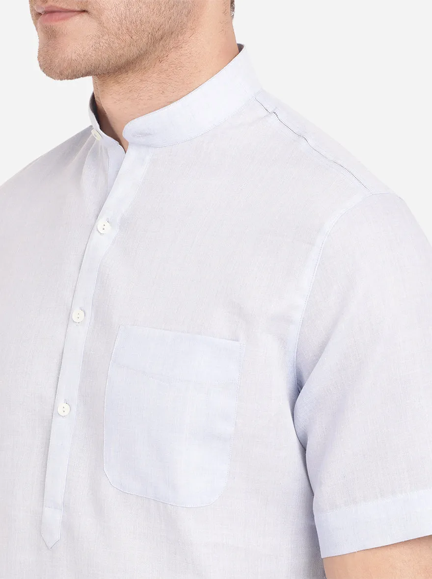 Sky Blue Self Textured Regular Fit Modi Kurta | JadeBlue