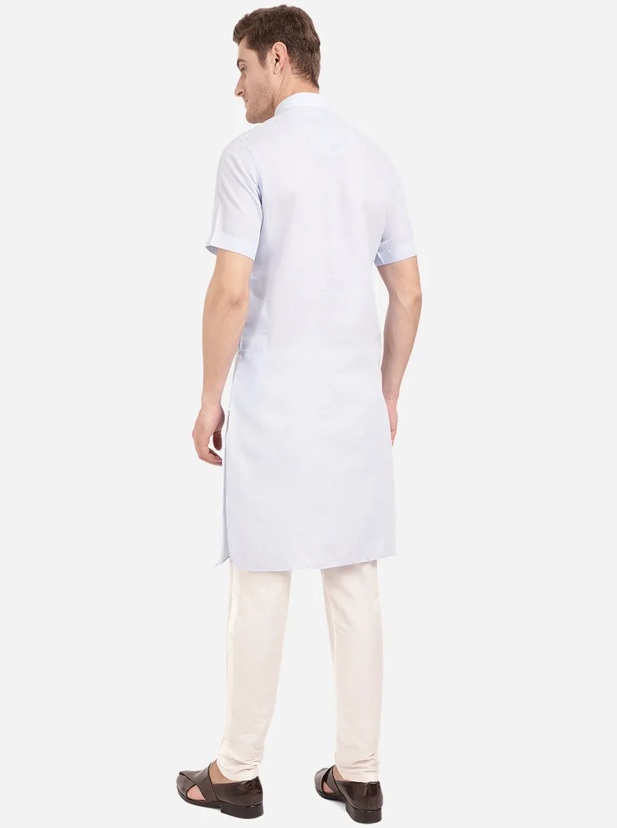 Sky Blue Self Textured Regular Fit Modi Kurta | JadeBlue