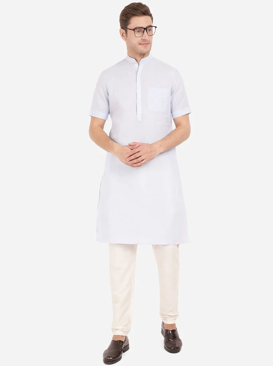 Sky Blue Self Textured Regular Fit Modi Kurta | JadeBlue