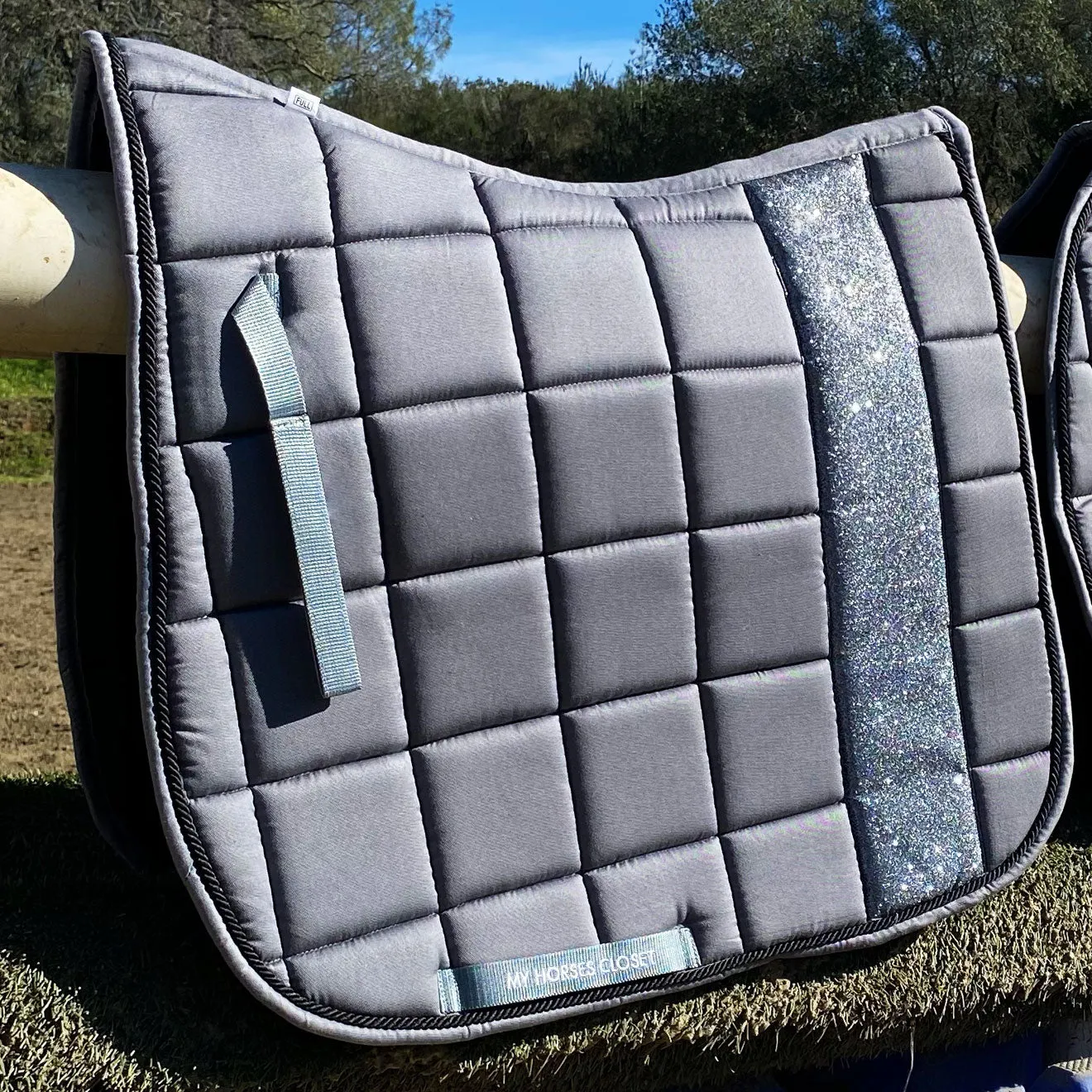 STRIPE Glitter Mesh Sparkly Dressage Saddle Pad Grey Chateau
