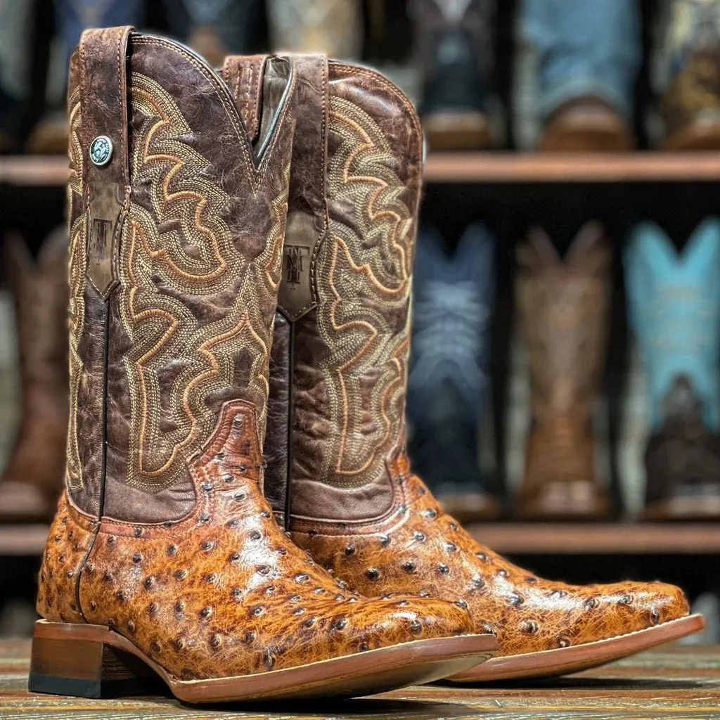 TANNER MARK MEN’S Ostrich Cognac Print Western Boots