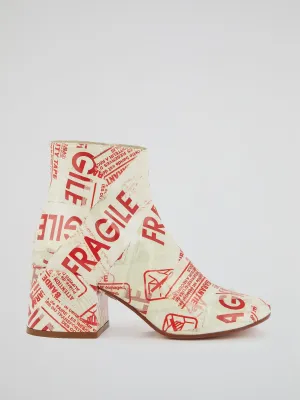 Text Print Block Heel Boots