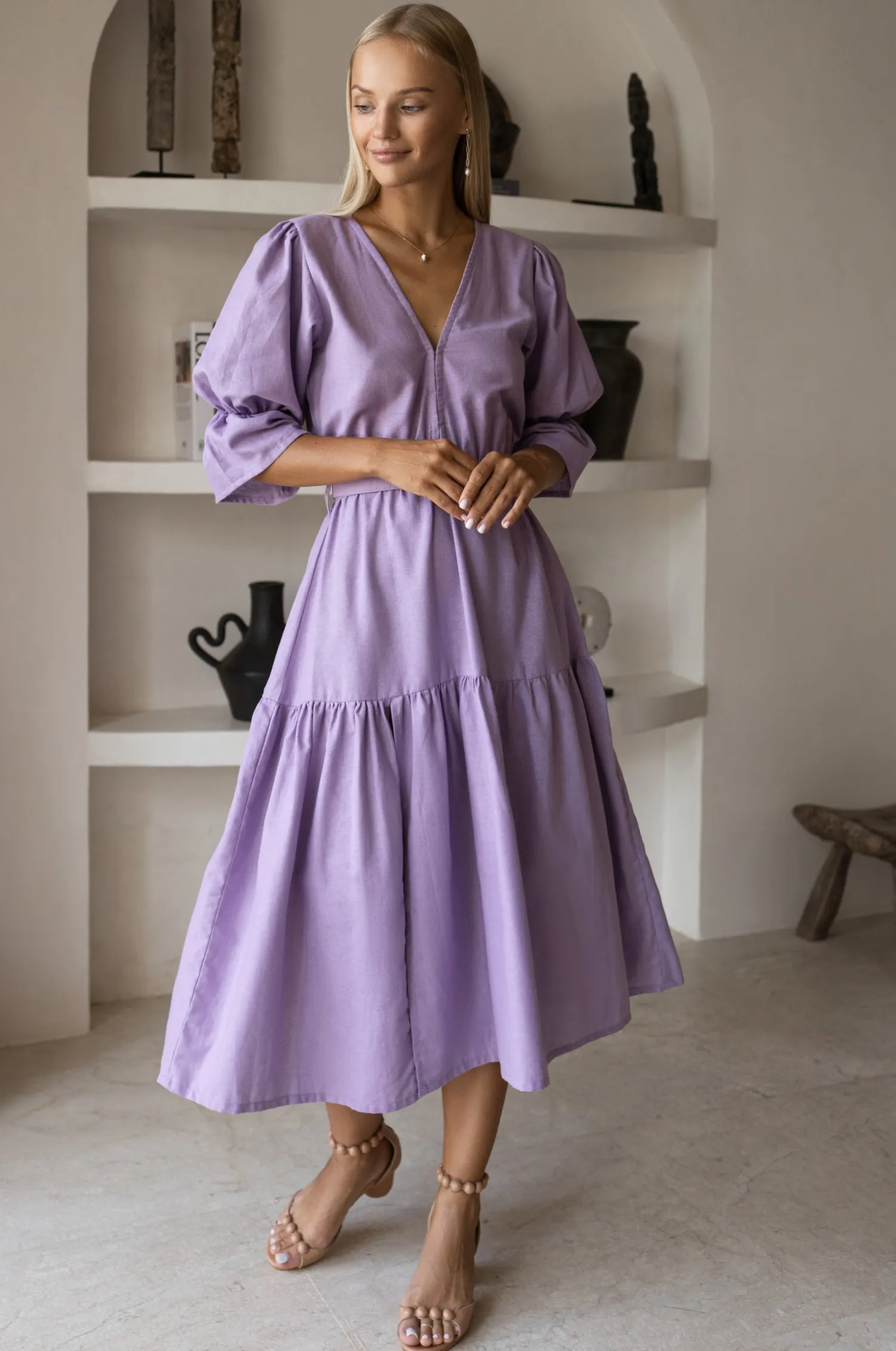 The Peony Dress – Hand-Loomed Linen Midi Dress
