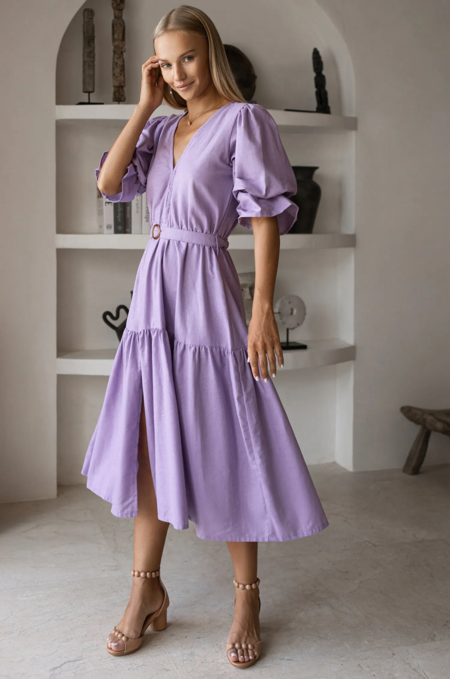 The Peony Dress – Hand-Loomed Linen Midi Dress