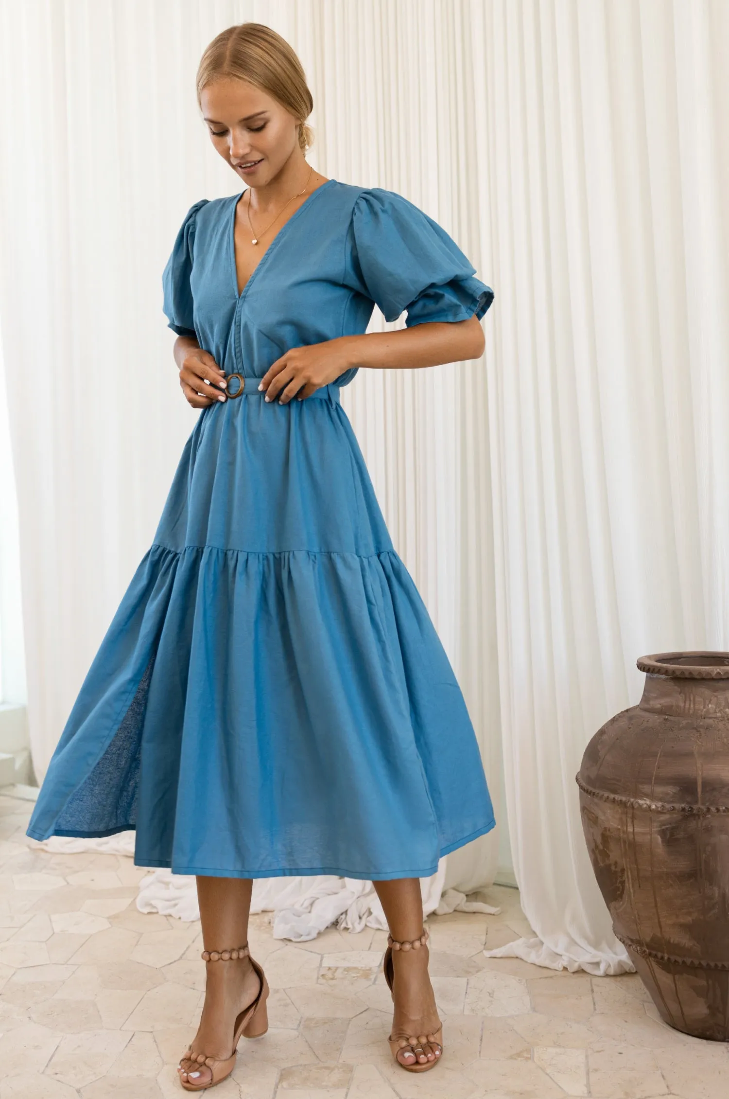 The Peony Dress – Hand-Loomed Linen Midi Dress