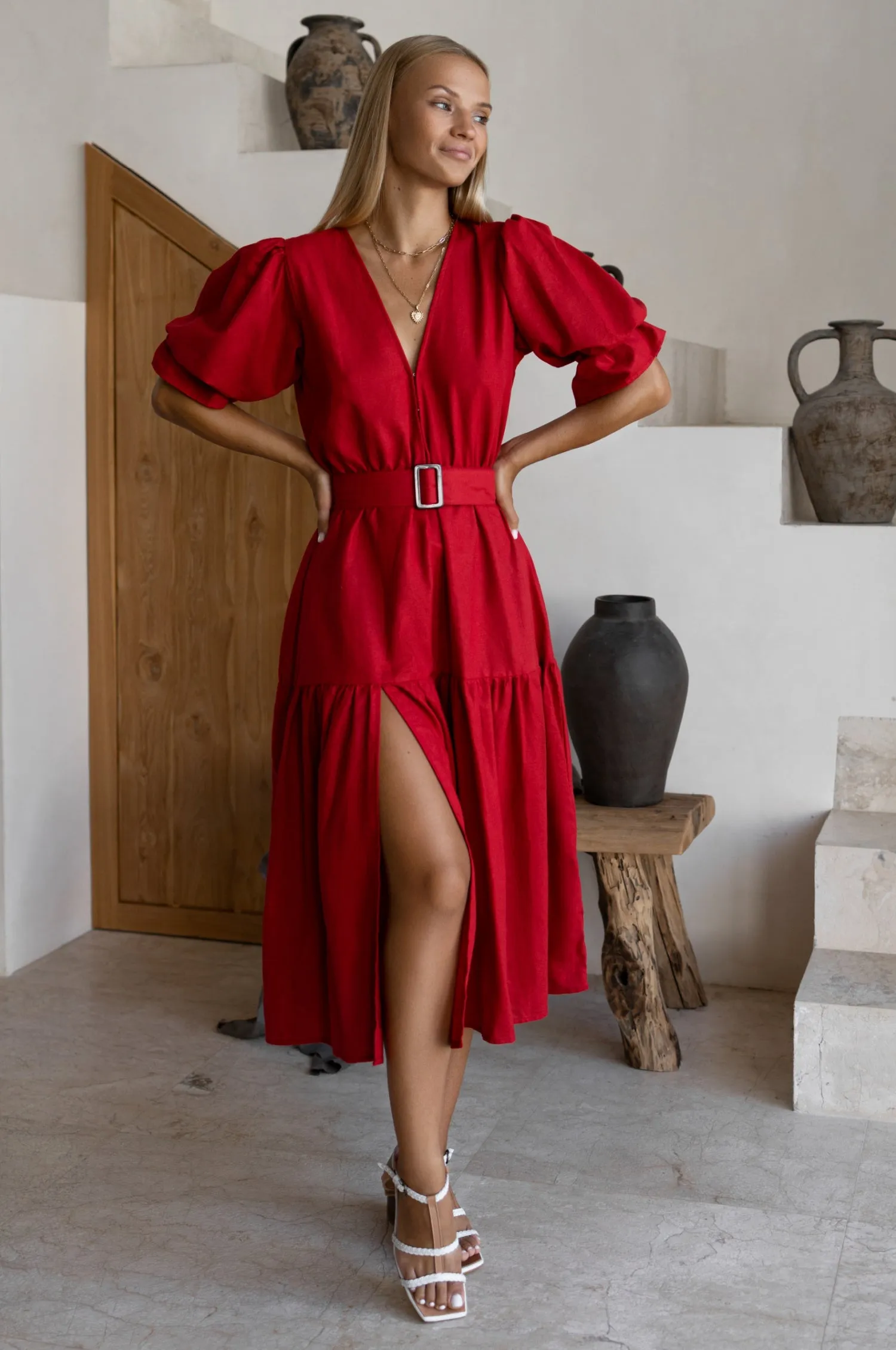 The Peony Dress – Hand-Loomed Linen Midi Dress