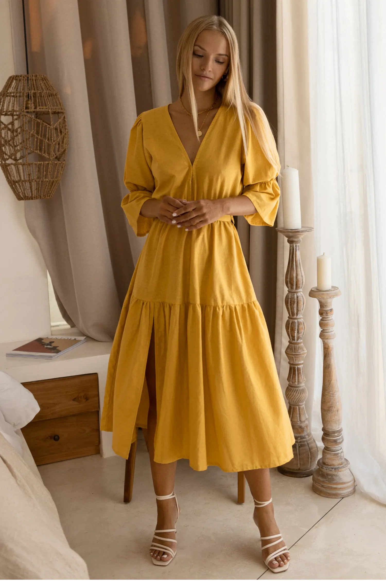 The Peony Dress – Hand-Loomed Linen Midi Dress