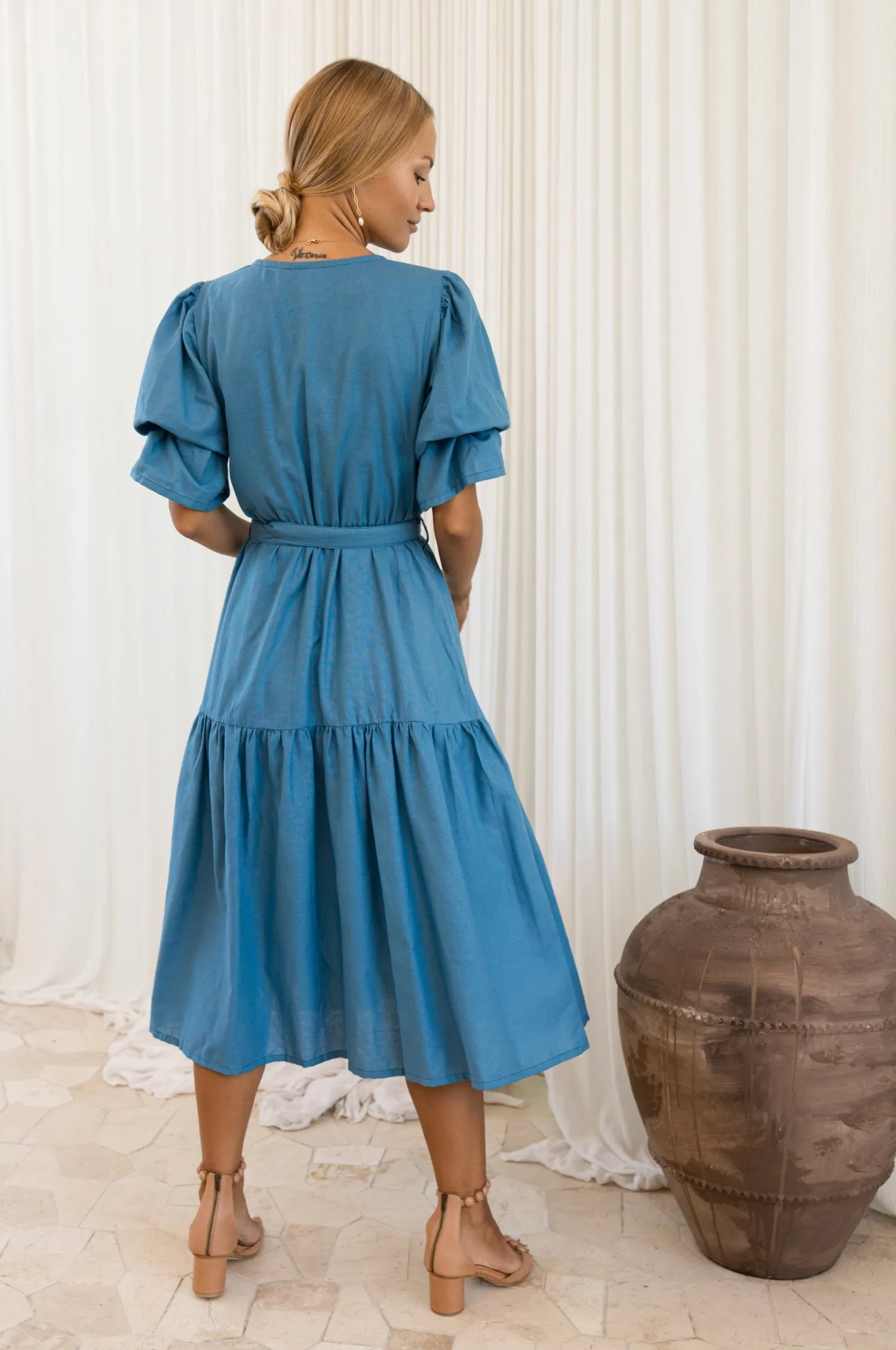 The Peony Dress – Hand-Loomed Linen Midi Dress