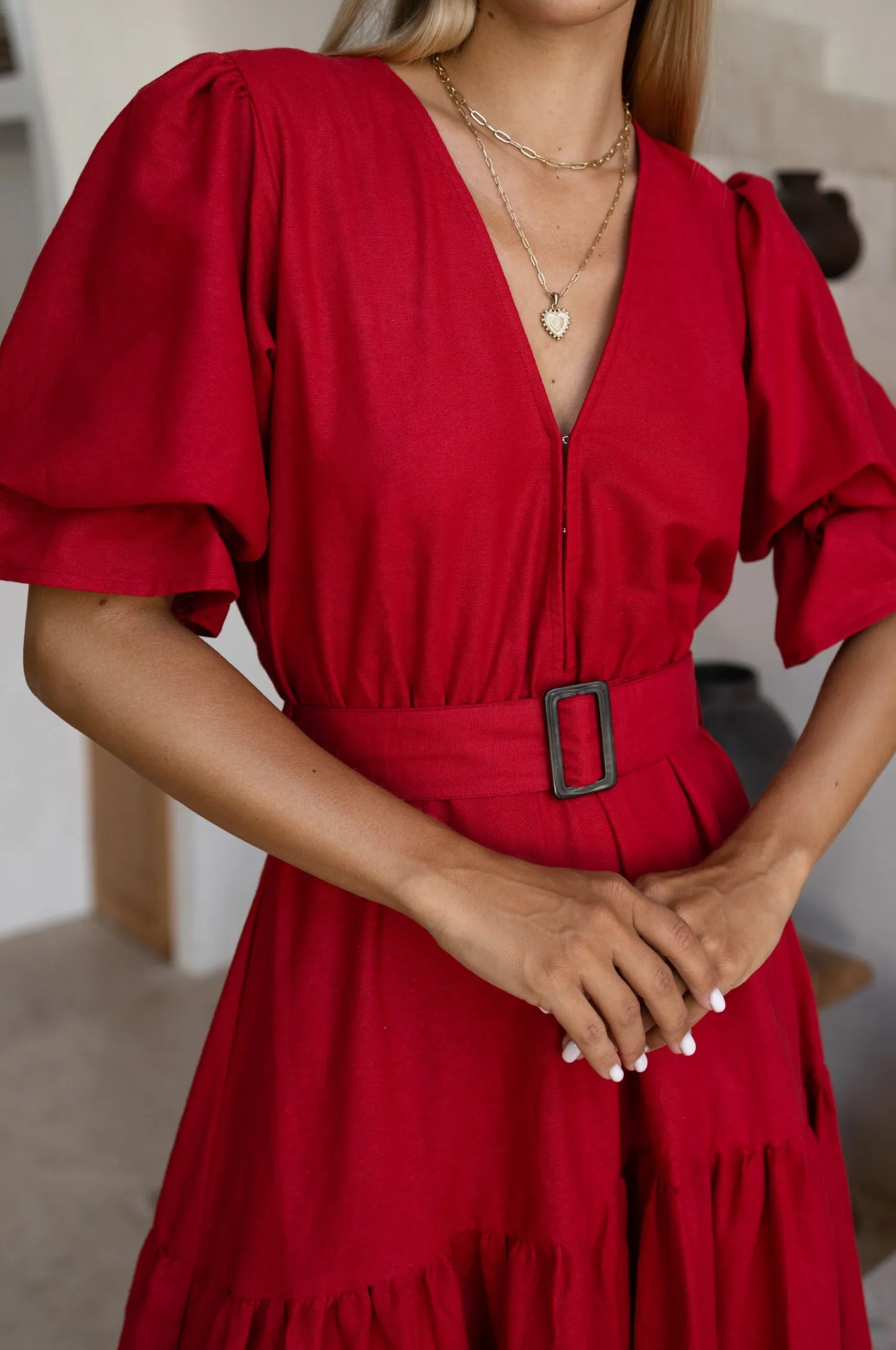 The Peony Dress – Hand-Loomed Linen Midi Dress