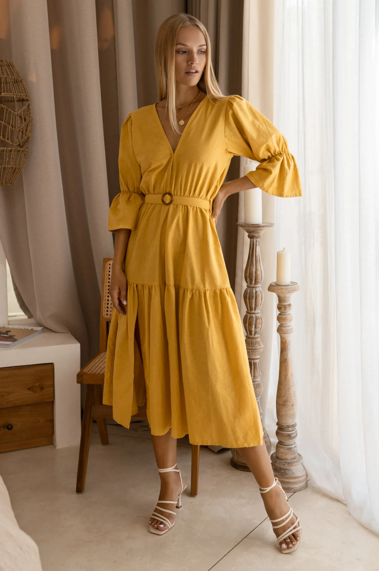 The Peony Dress – Hand-Loomed Linen Midi Dress