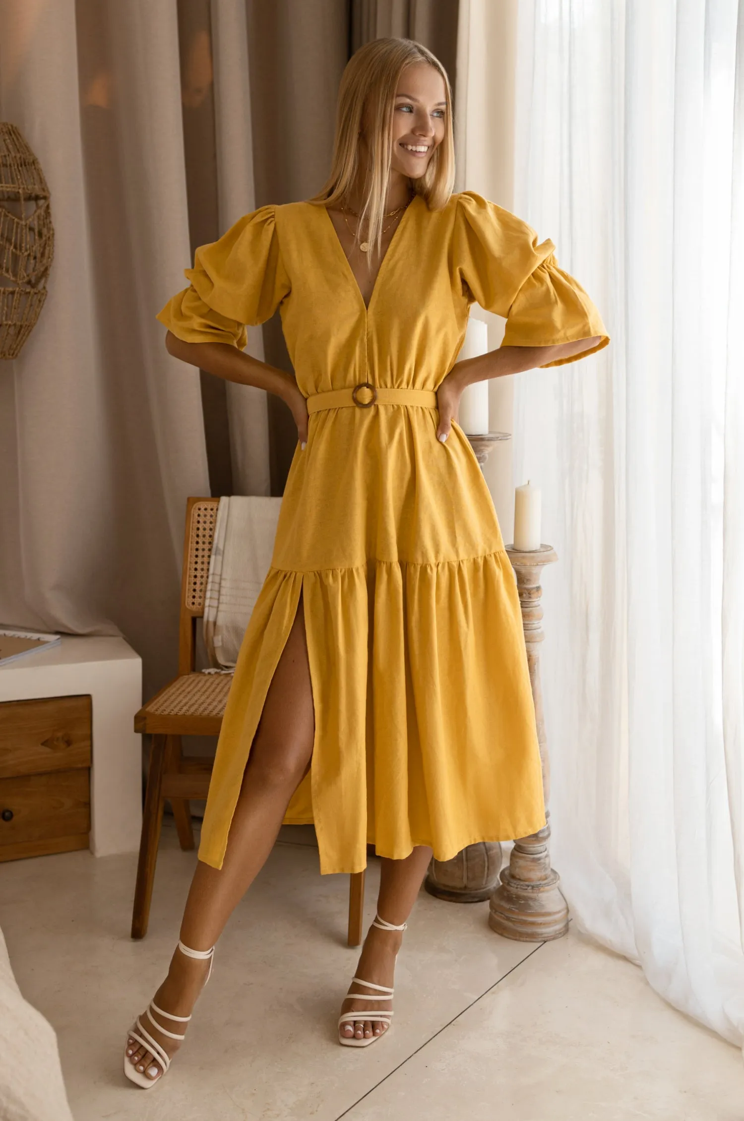 The Peony Dress – Hand-Loomed Linen Midi Dress