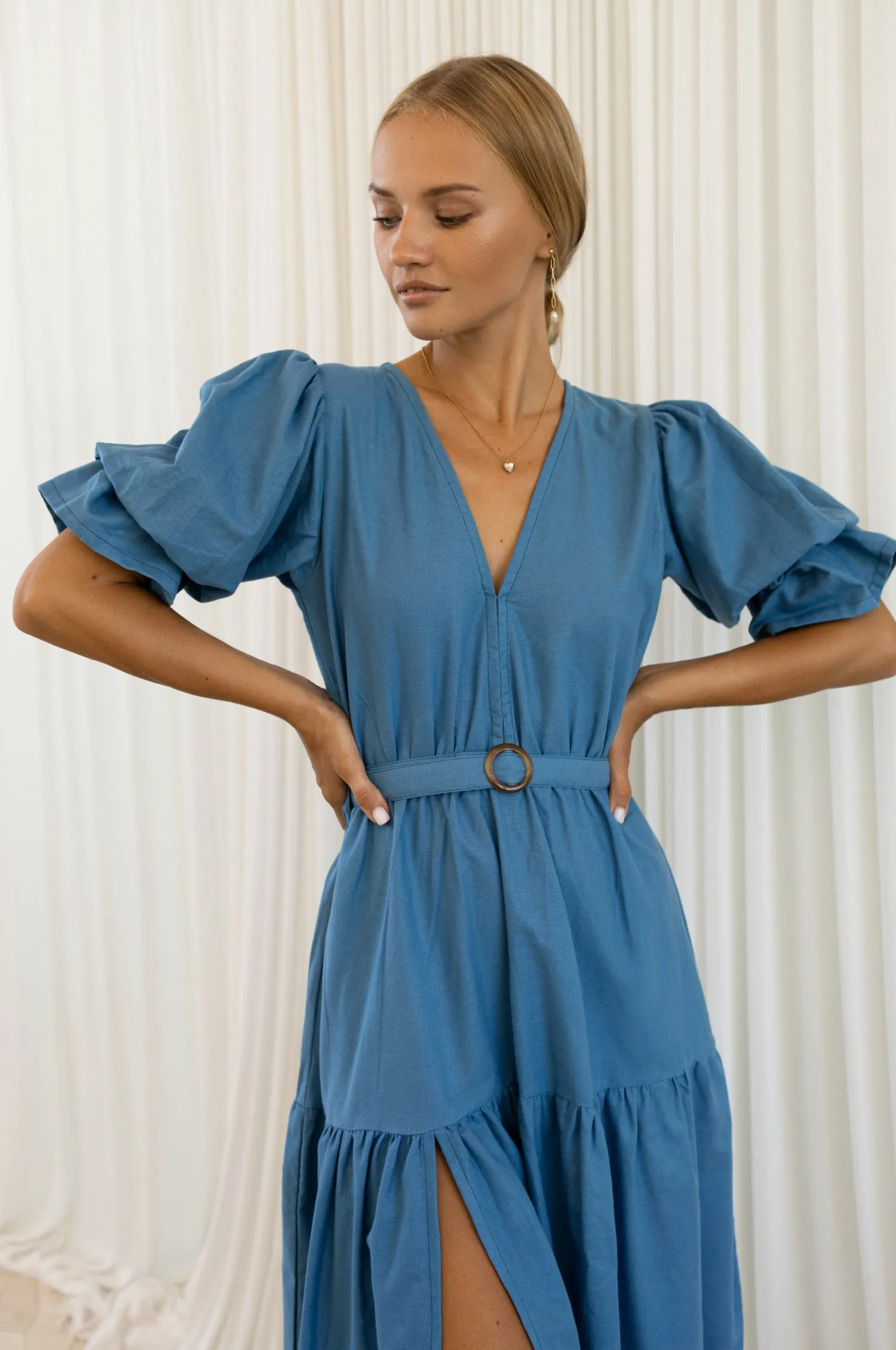 The Peony Dress – Hand-Loomed Linen Midi Dress
