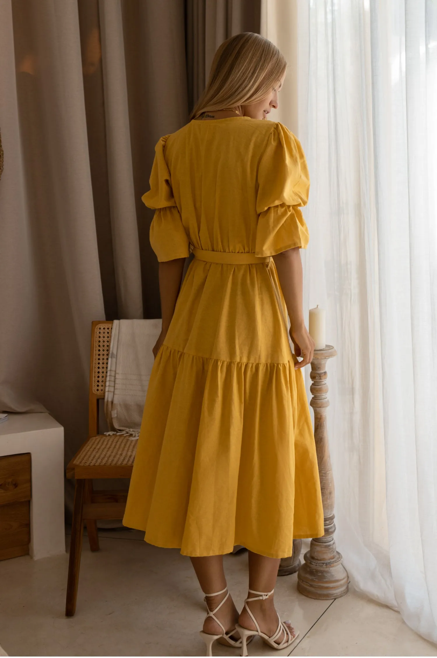 The Peony Dress – Hand-Loomed Linen Midi Dress