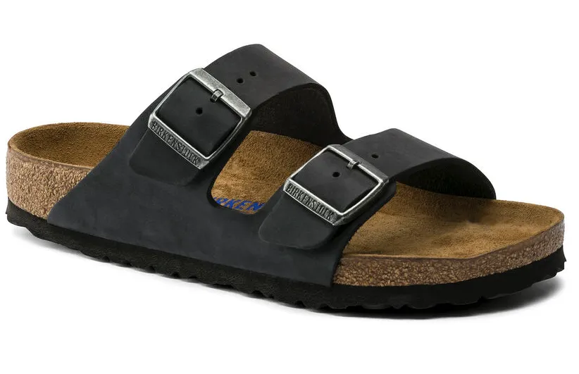 UNISEX BIRKENSTOCK ARIZONA LEATHER SOFT FOOTBED | BLACK