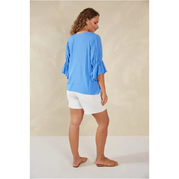 V-Neck Ruched Top - Blue
