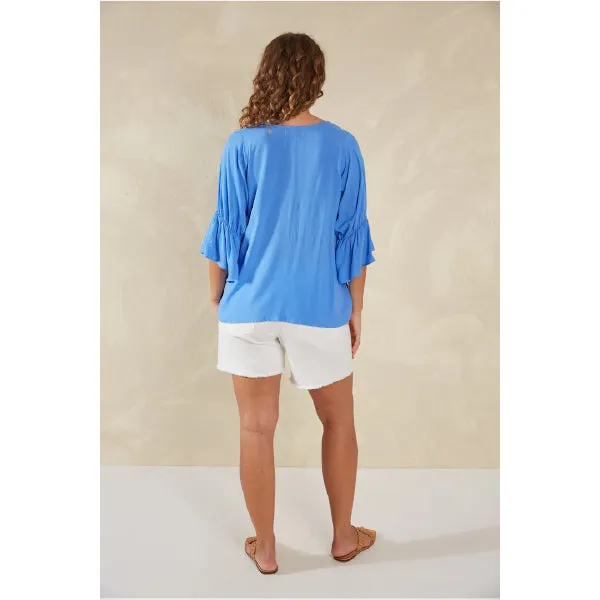 V-Neck Ruched Top - Blue