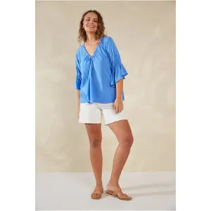 V-Neck Ruched Top - Blue
