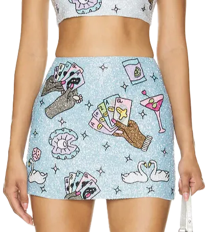 Vegas Beaded Mini Blue Party Beach Co-ord Skirt