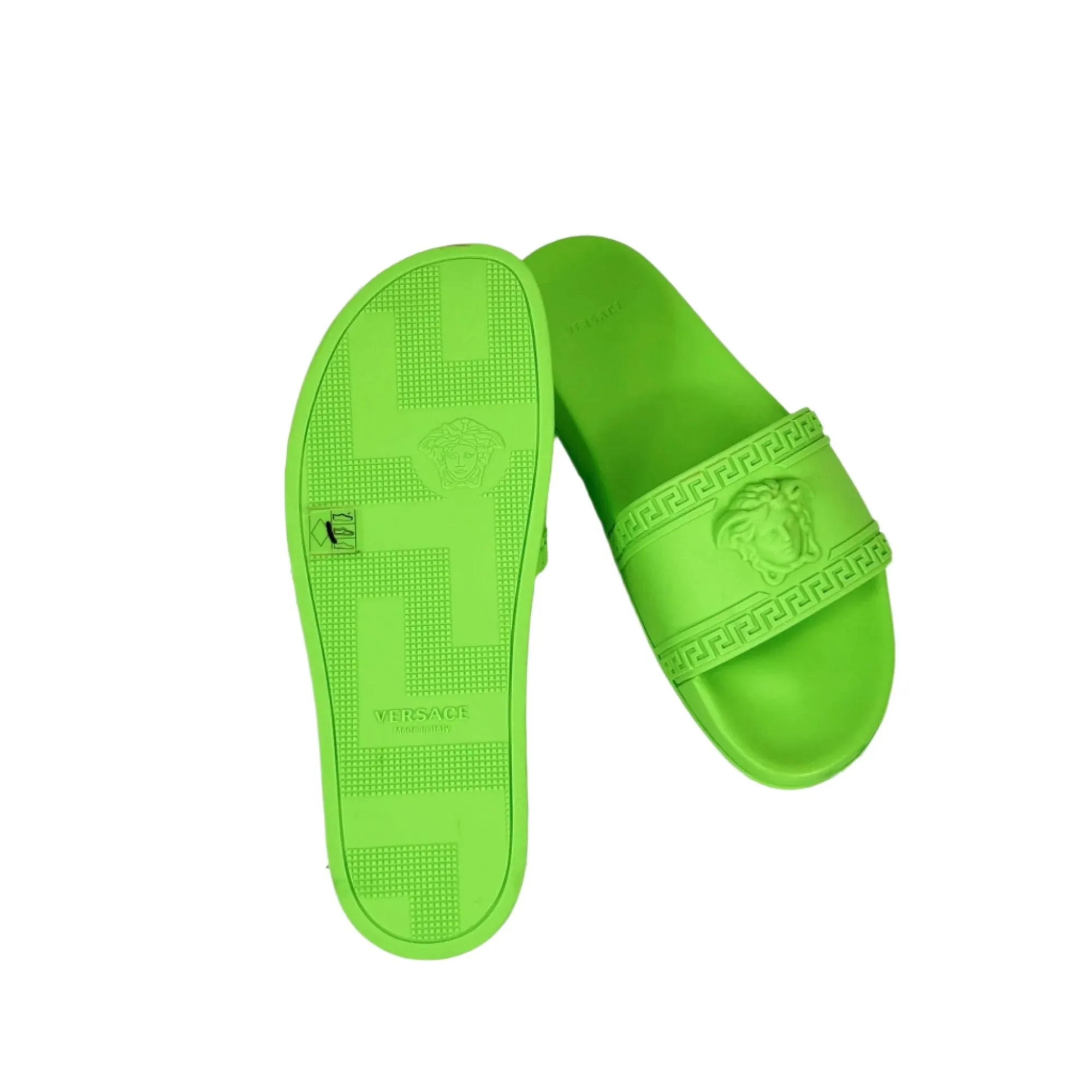 Versace Mens Neon Green Medusa Palazzo Rubber Slides