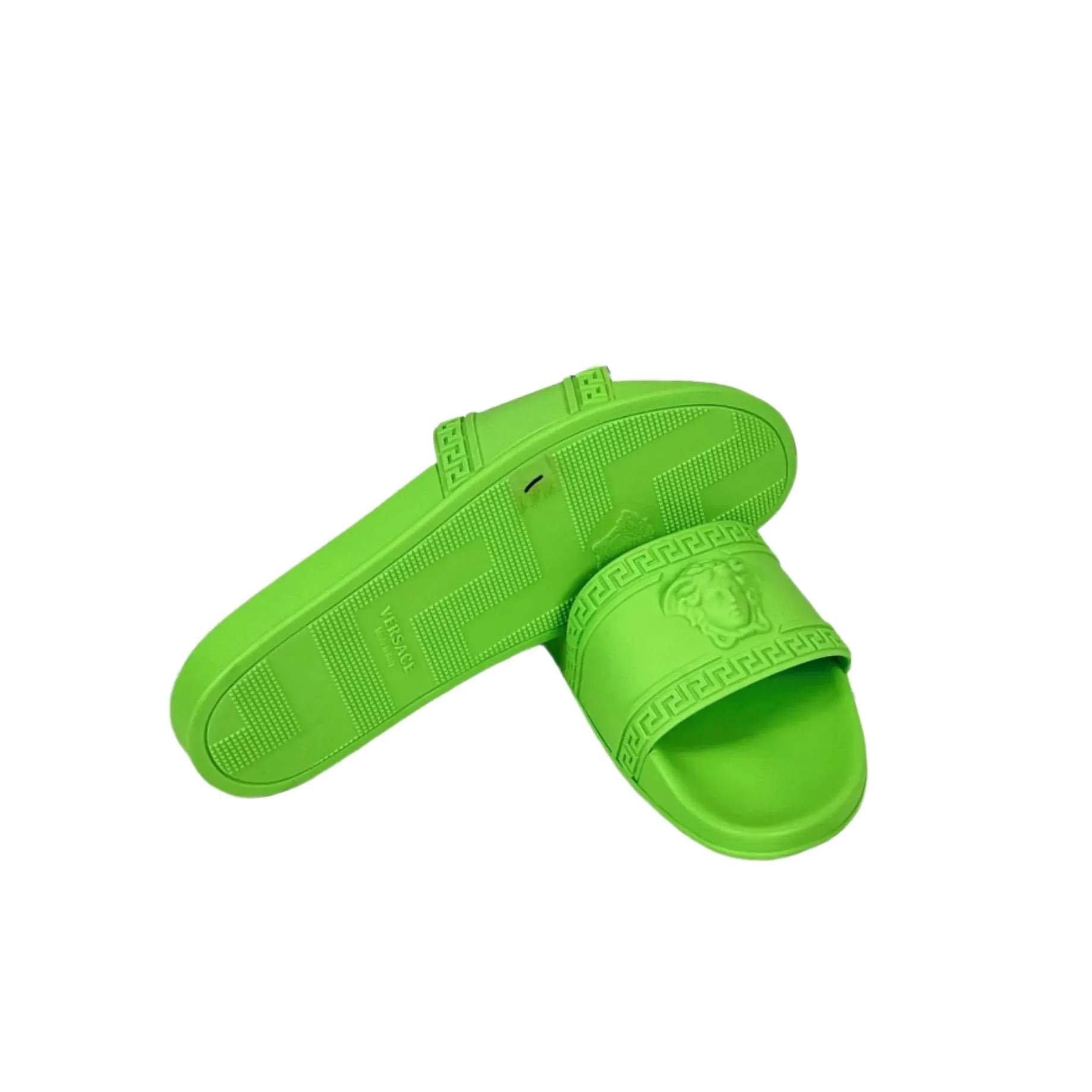Versace Mens Neon Green Medusa Palazzo Rubber Slides