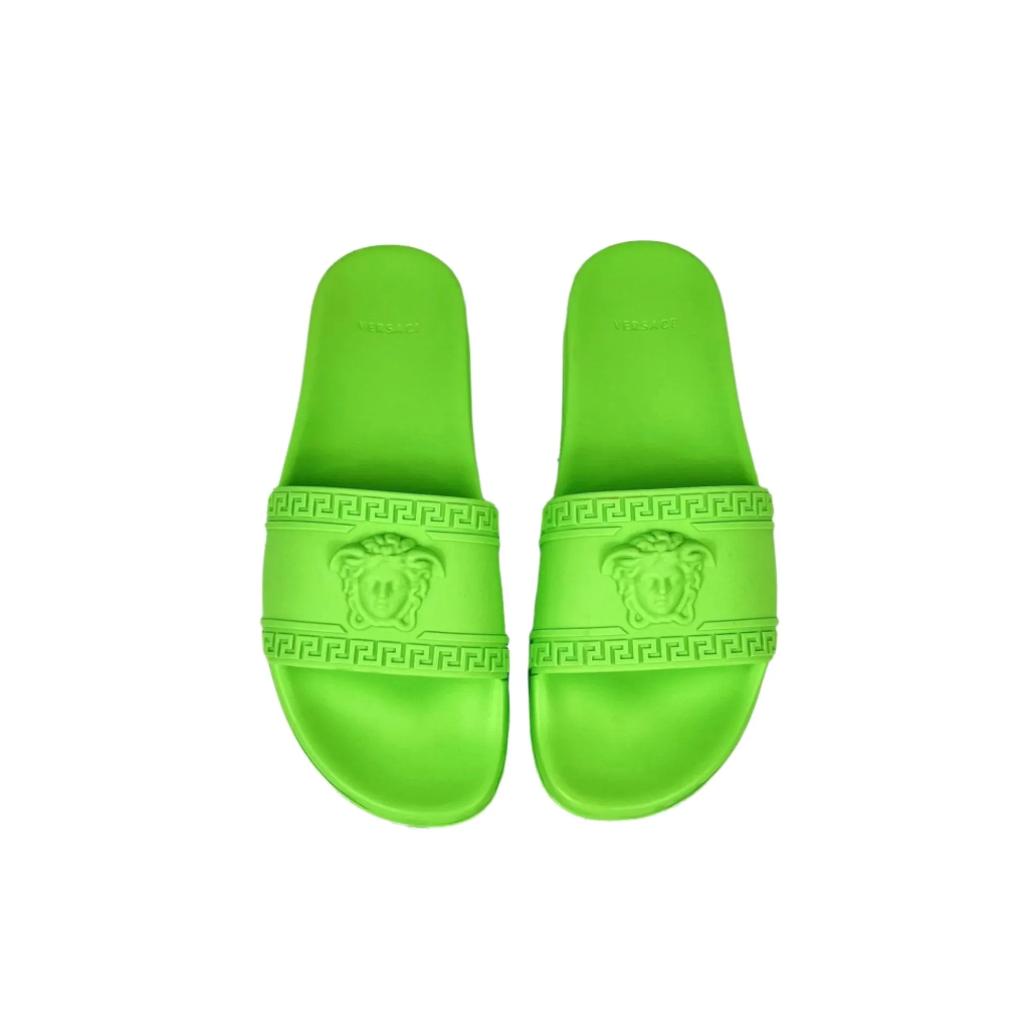 Versace Mens Neon Green Medusa Palazzo Rubber Slides