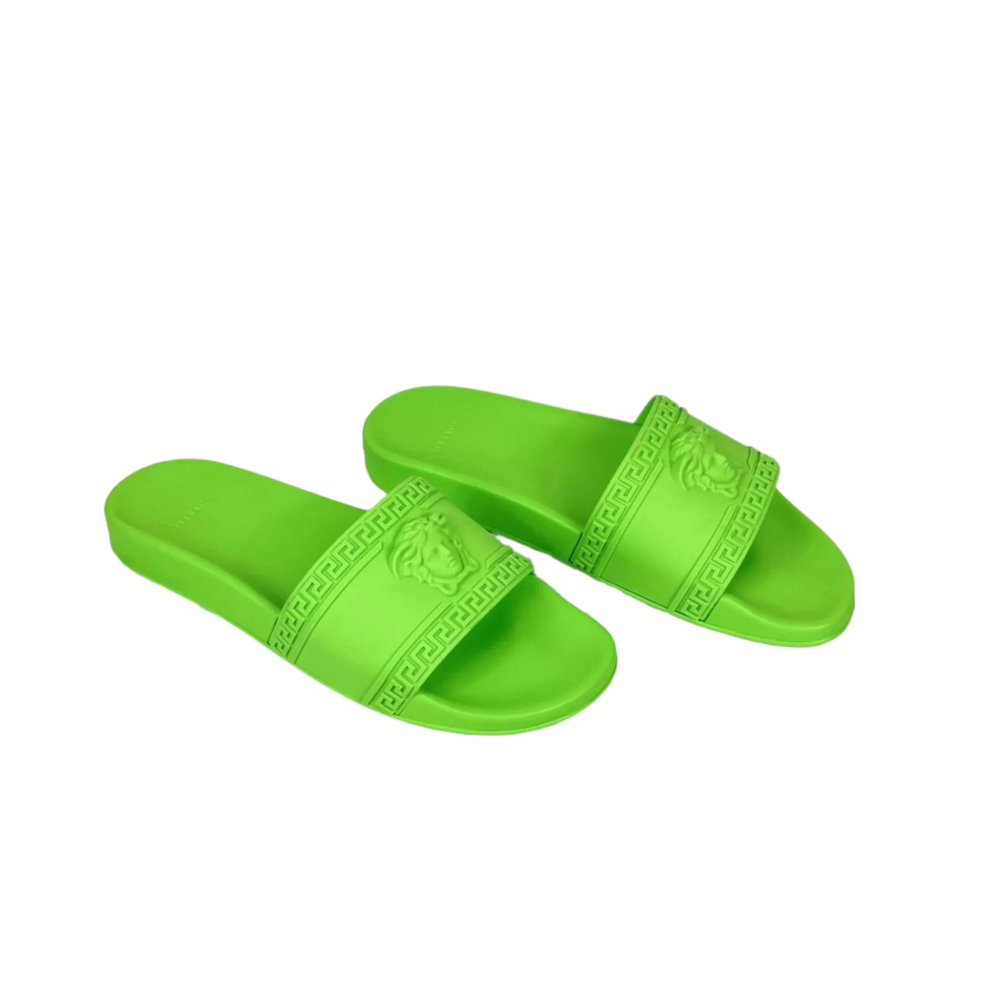 Versace Mens Neon Green Medusa Palazzo Rubber Slides