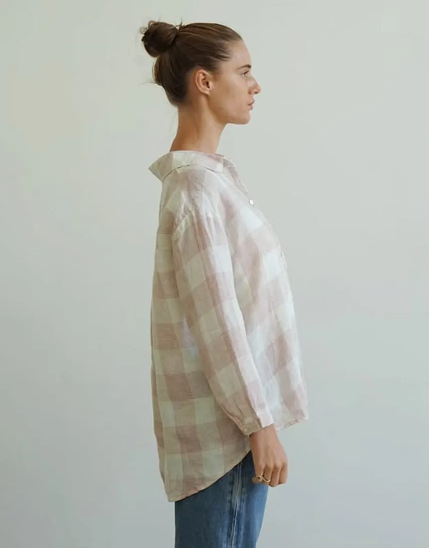 Worthier Plaid Linen Shirt - Pinky Beige