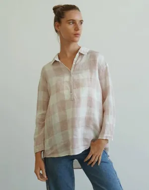 Worthier Plaid Linen Shirt - Pinky Beige