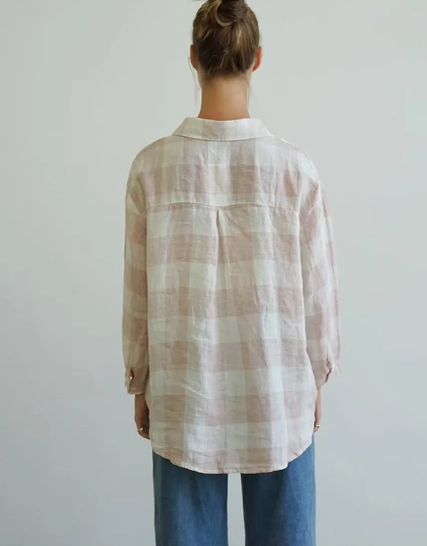 Worthier Plaid Linen Shirt - Pinky Beige